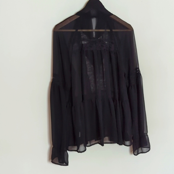 Free People Sheer and Lacey Black Blouse - Picture 6 of 7